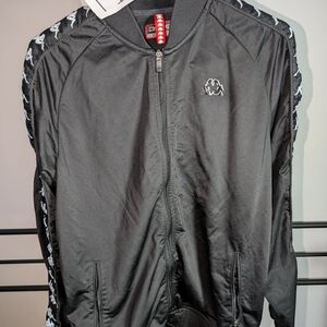 Kappa Black Bomber Track Jacket with Logo Tape